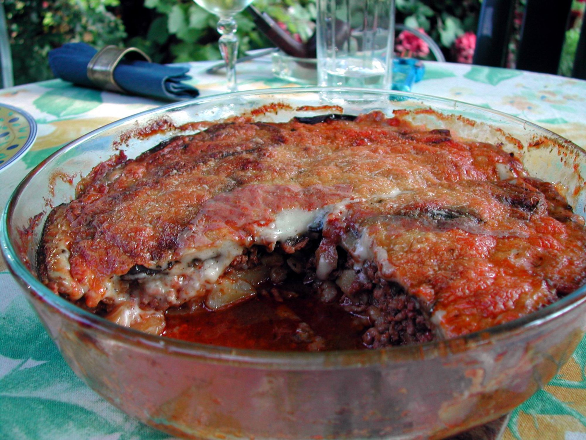 Eggplant with meat and parmesan cheese sauce