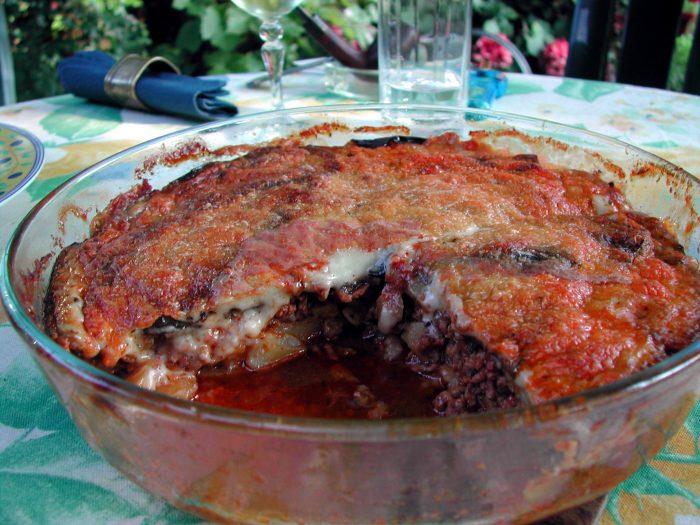 Eggplant with meat and parmesan cheese sauce