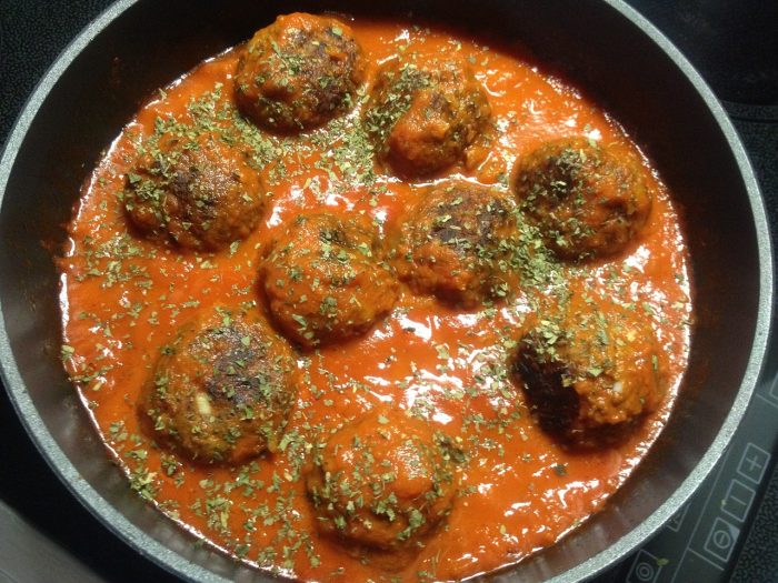 Beef, pork meatball and a tomato sauce