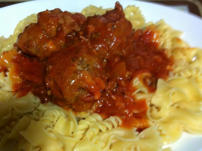 Homemade beef meatball and tomato sauce