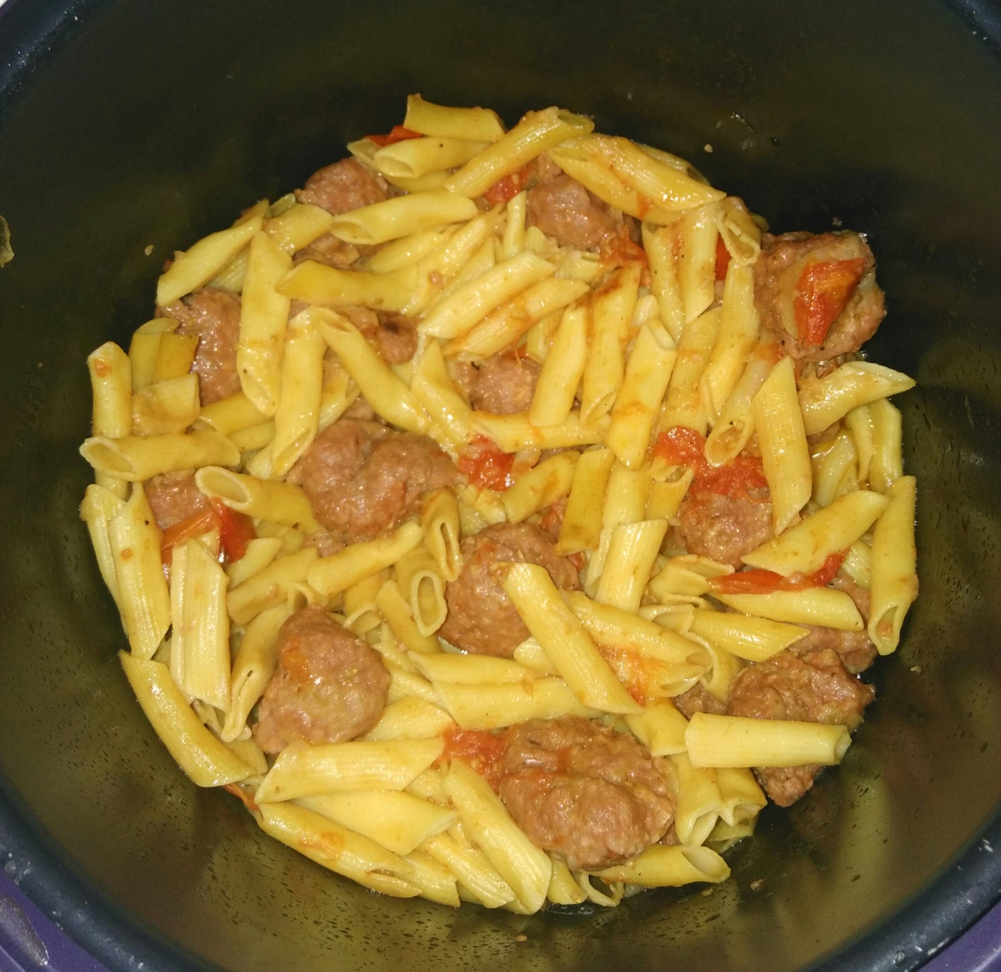 Veal meatball pasta and tomatoes