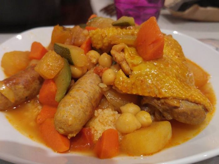 Couscous, chicken and sausage (merguez)