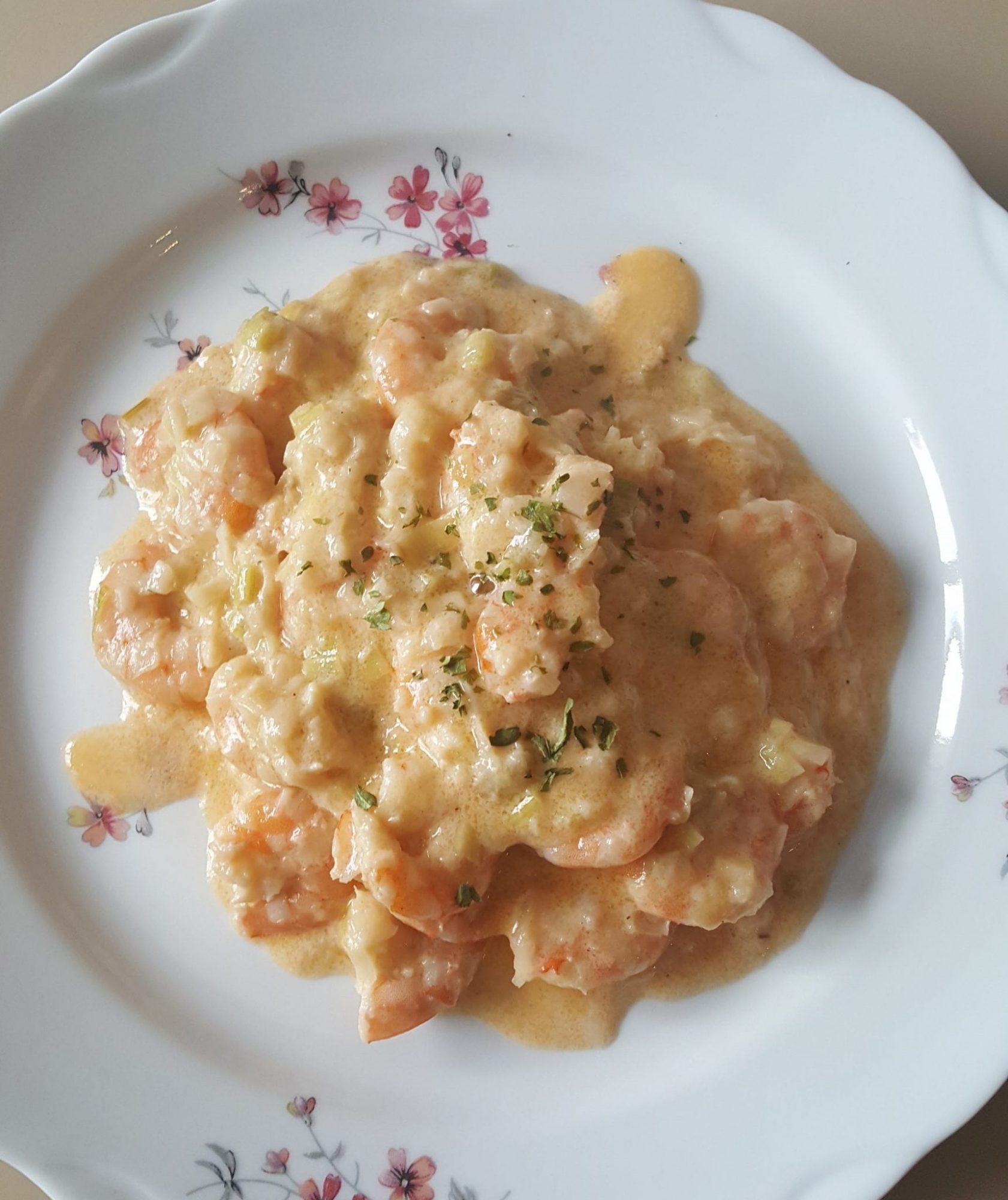 Prawns on a bed of leeks