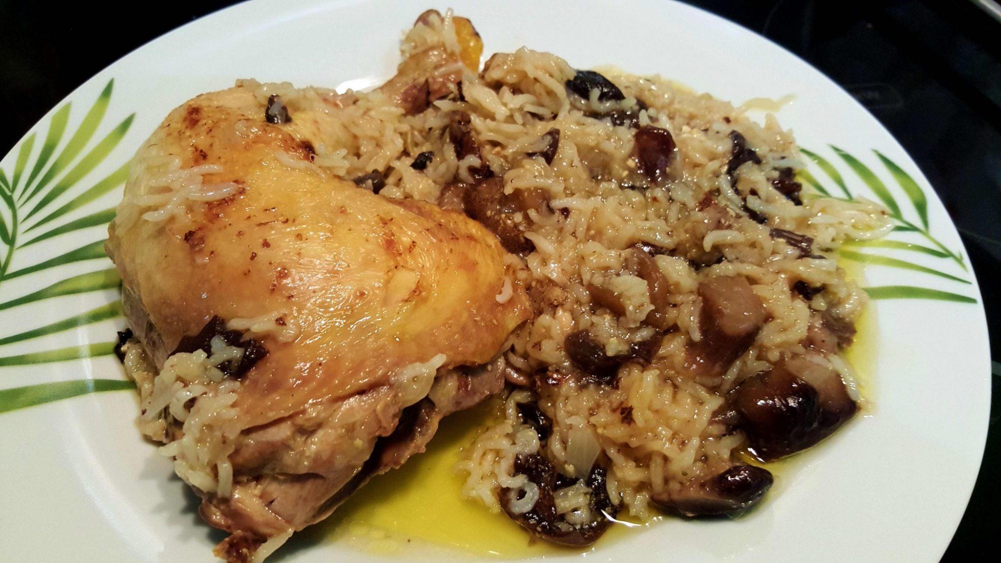 Chicken thighs, mustard and rice