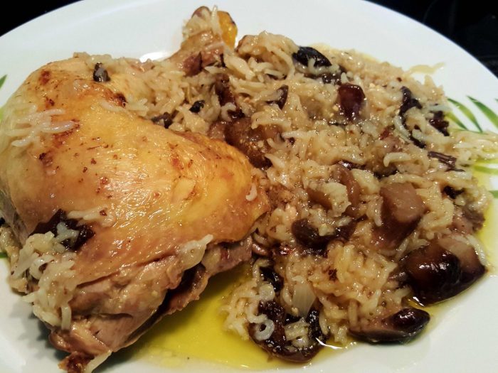 Chicken thighs, mustard and rice