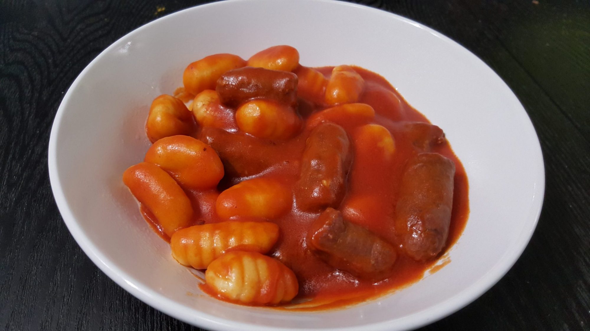 Gnocchi, merguez (spicy sausage) and tomatoes