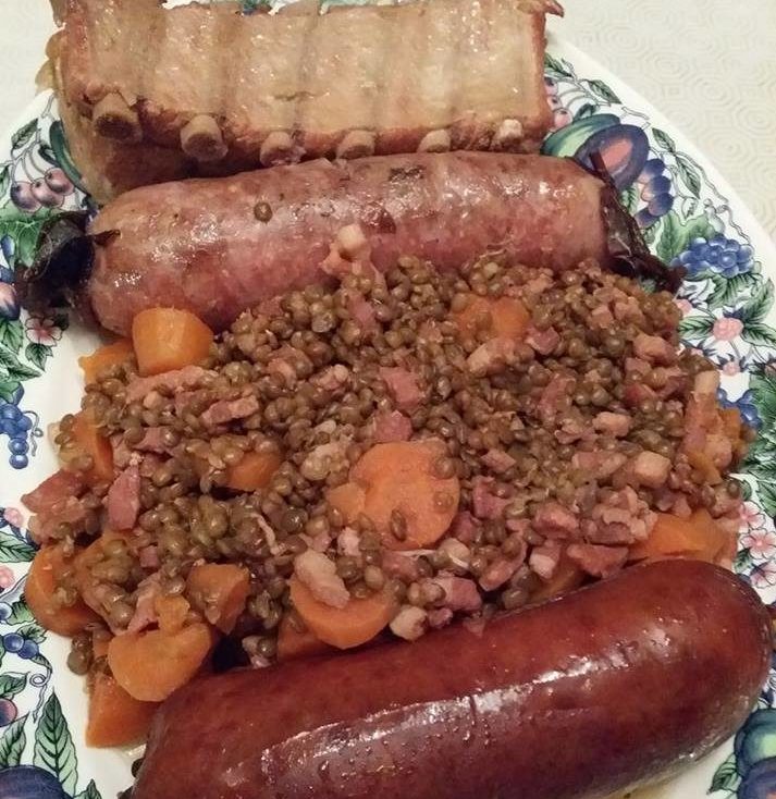 Lentils and Louis's sausages