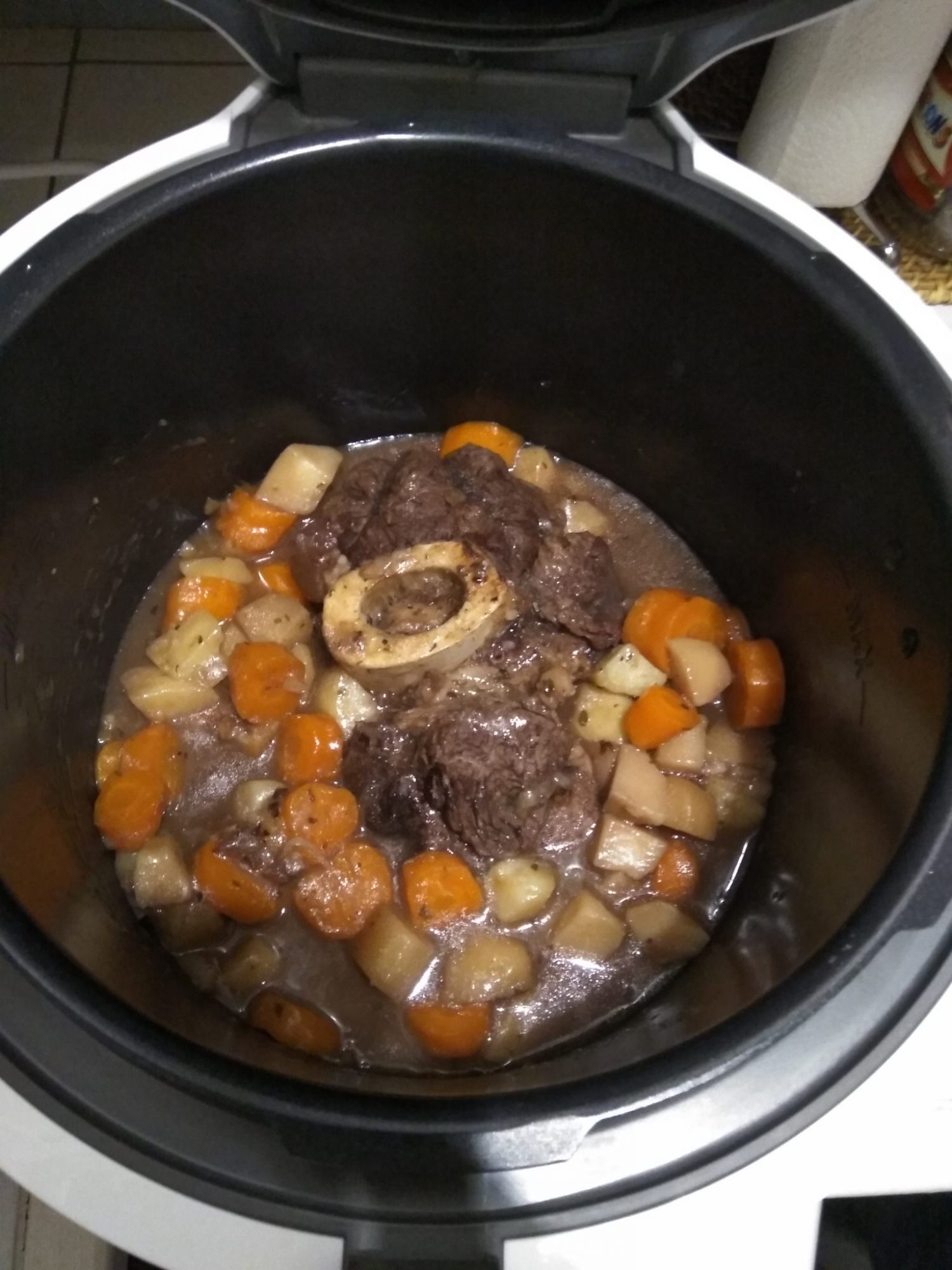 Beef shin, carrots and potatoes