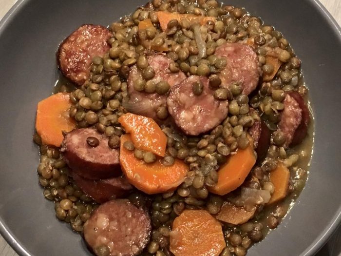 Lentils and Montbeliard and Strasbourg sausages