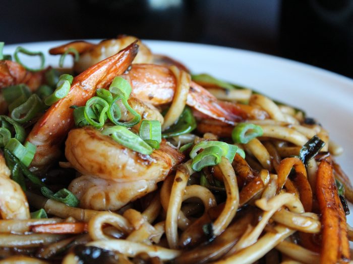 Fried noodles and shrimps