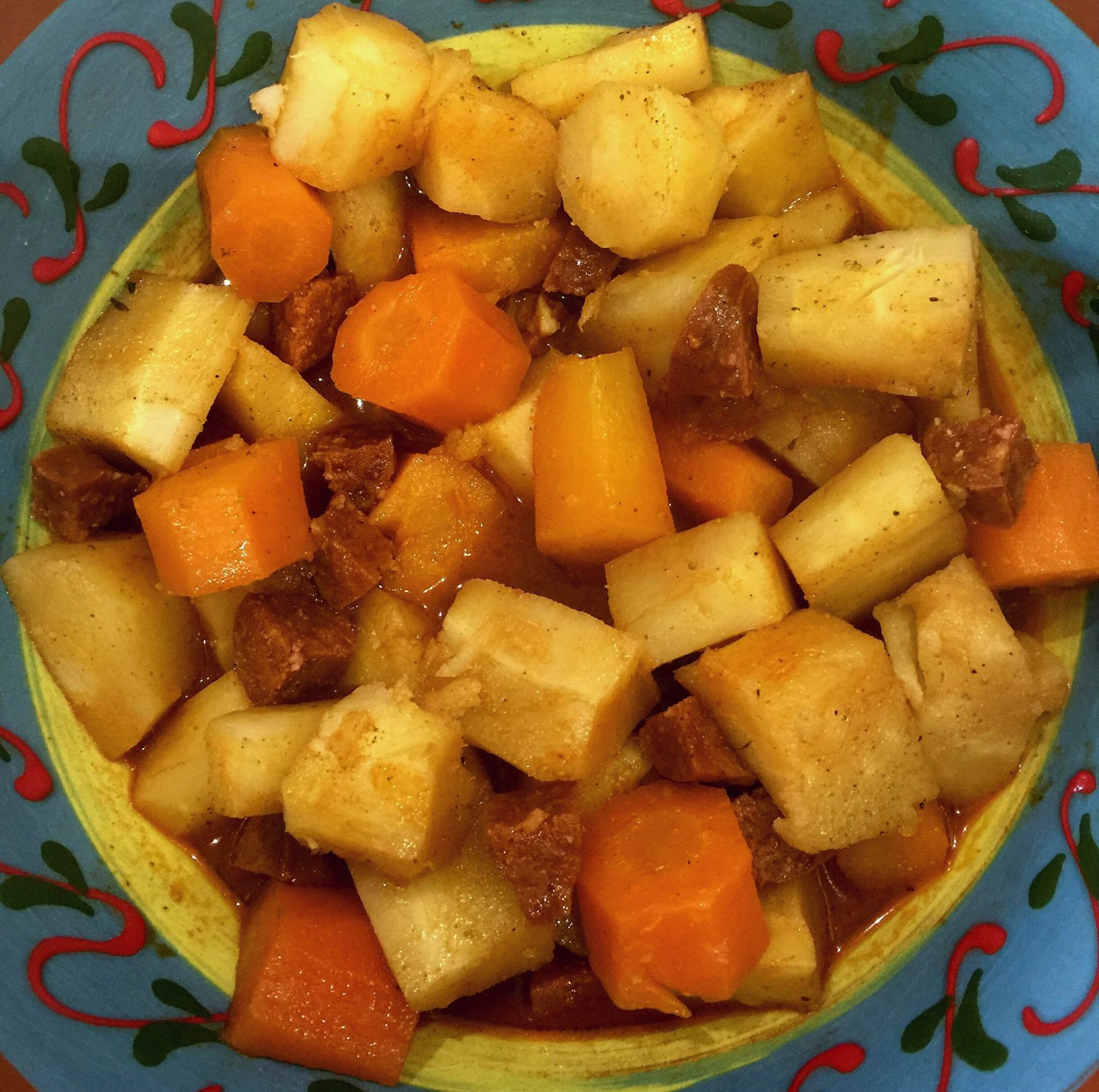 Parsnips and carrots with sausages (chorizo)