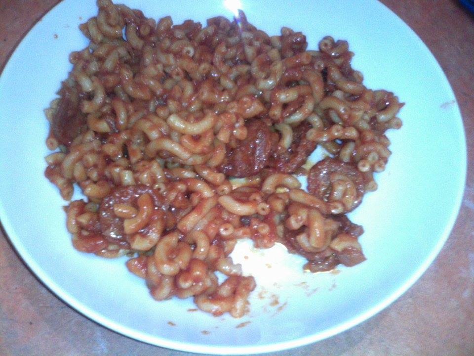 Pasta and sausages (chorizo)