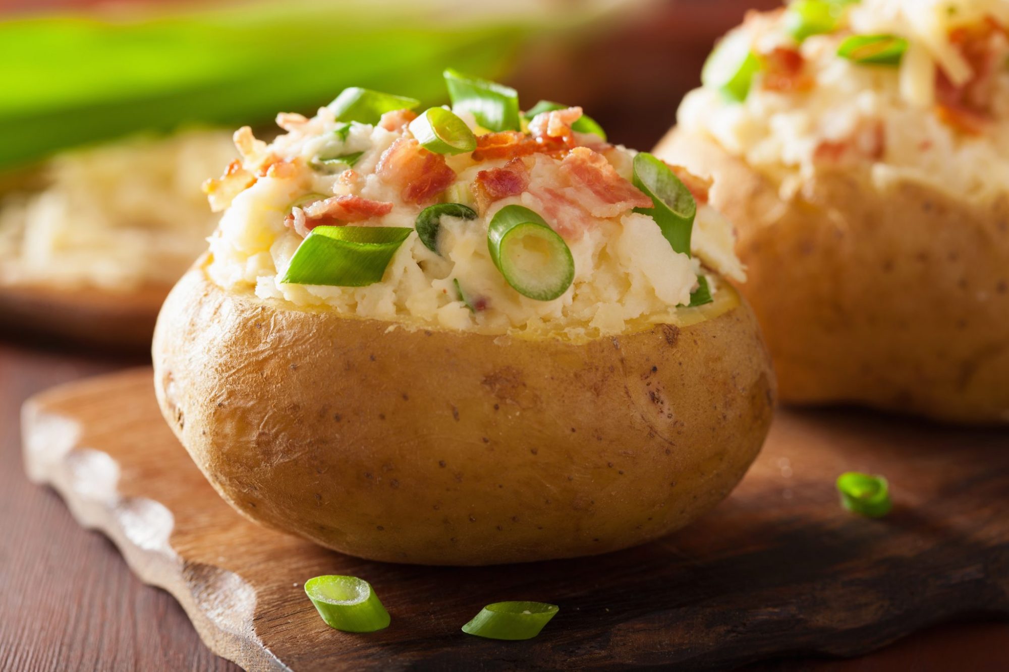 Stuffed potatoes with bacon and cheddar