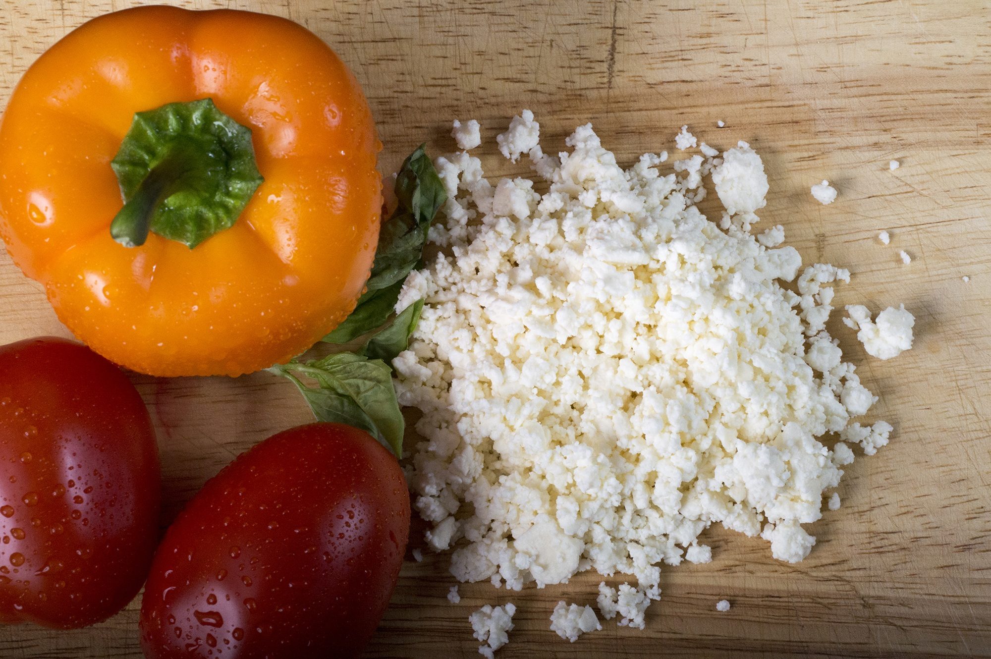 Pepper, tomatoes and feta