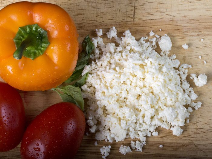 Pepper, tomatoes and feta