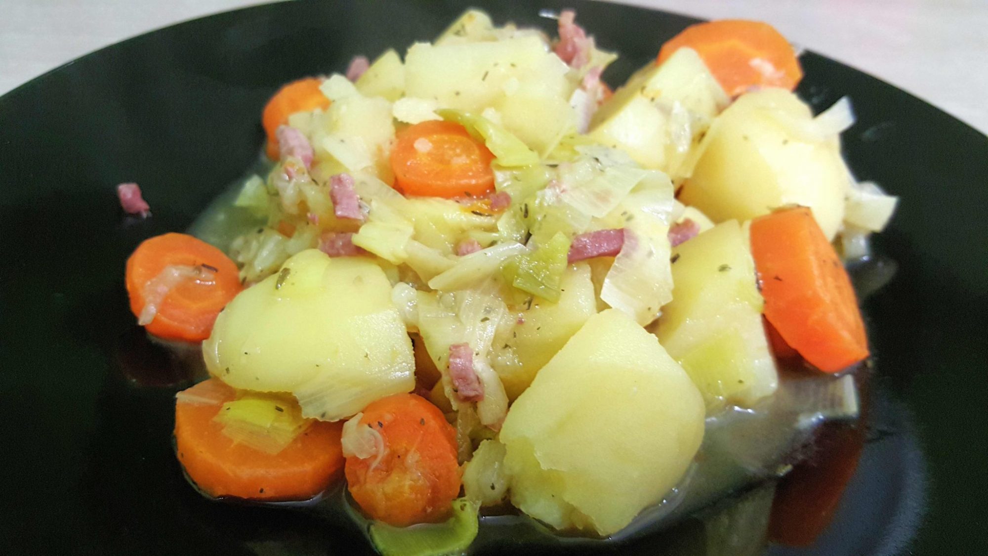 Stir fry of vegetables and bacon