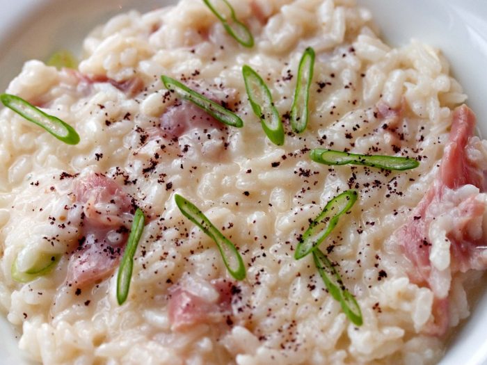 Risotto with cheese and ham
