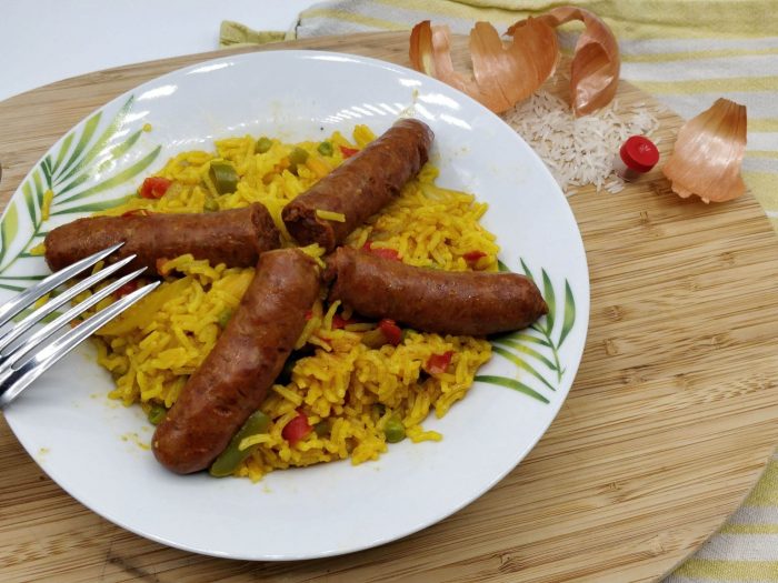 Rice with merguez sausages in a paella style