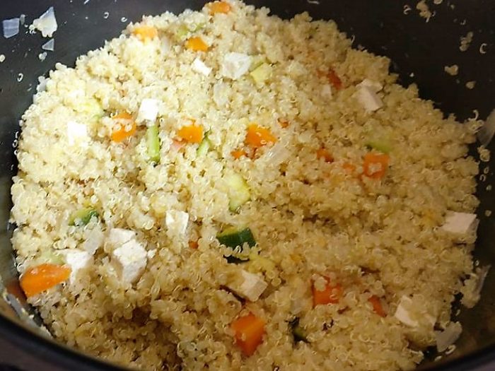 Quinoa with lentils, carrots, zucchini, and tofu from Bruno