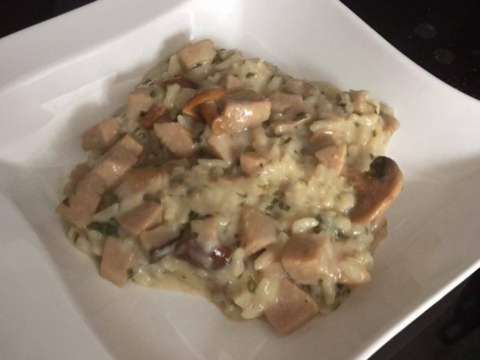 Risotto with white sausages and wild mushrooms