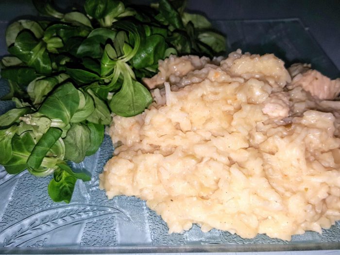Risotto with turkey white and mustard