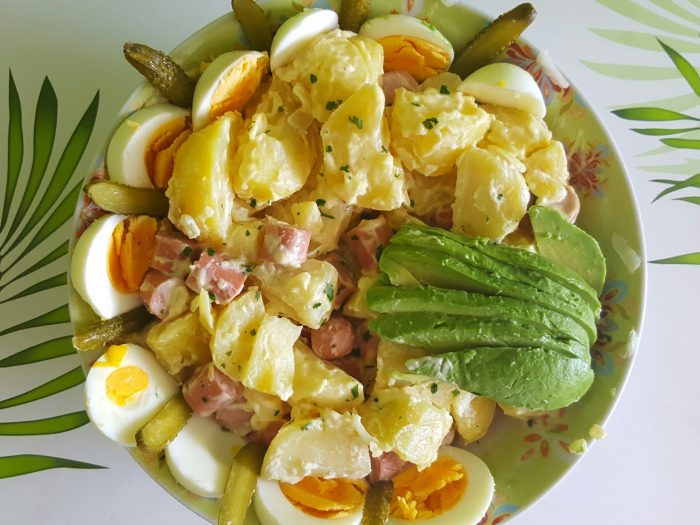 Potato salad with sausages