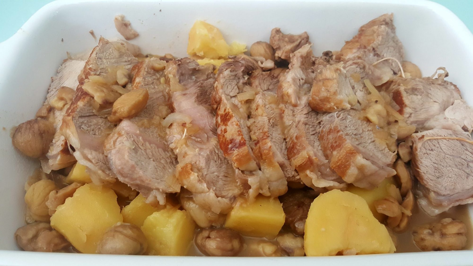 Veal roast with chestnut and shallots