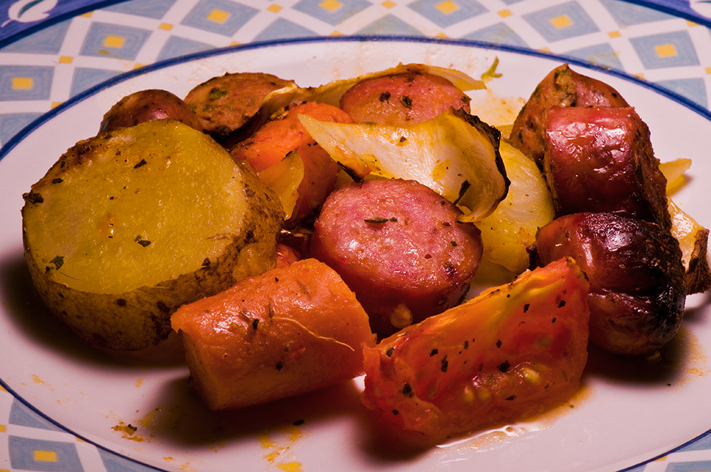 Smoke sausages with potatoes