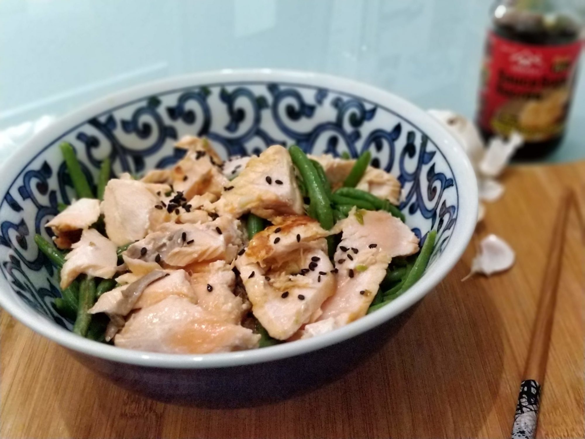 Salmon with greenbeans in a Japanese style