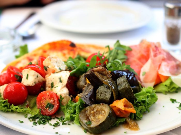 Eggplant salad with honey and goat cheese