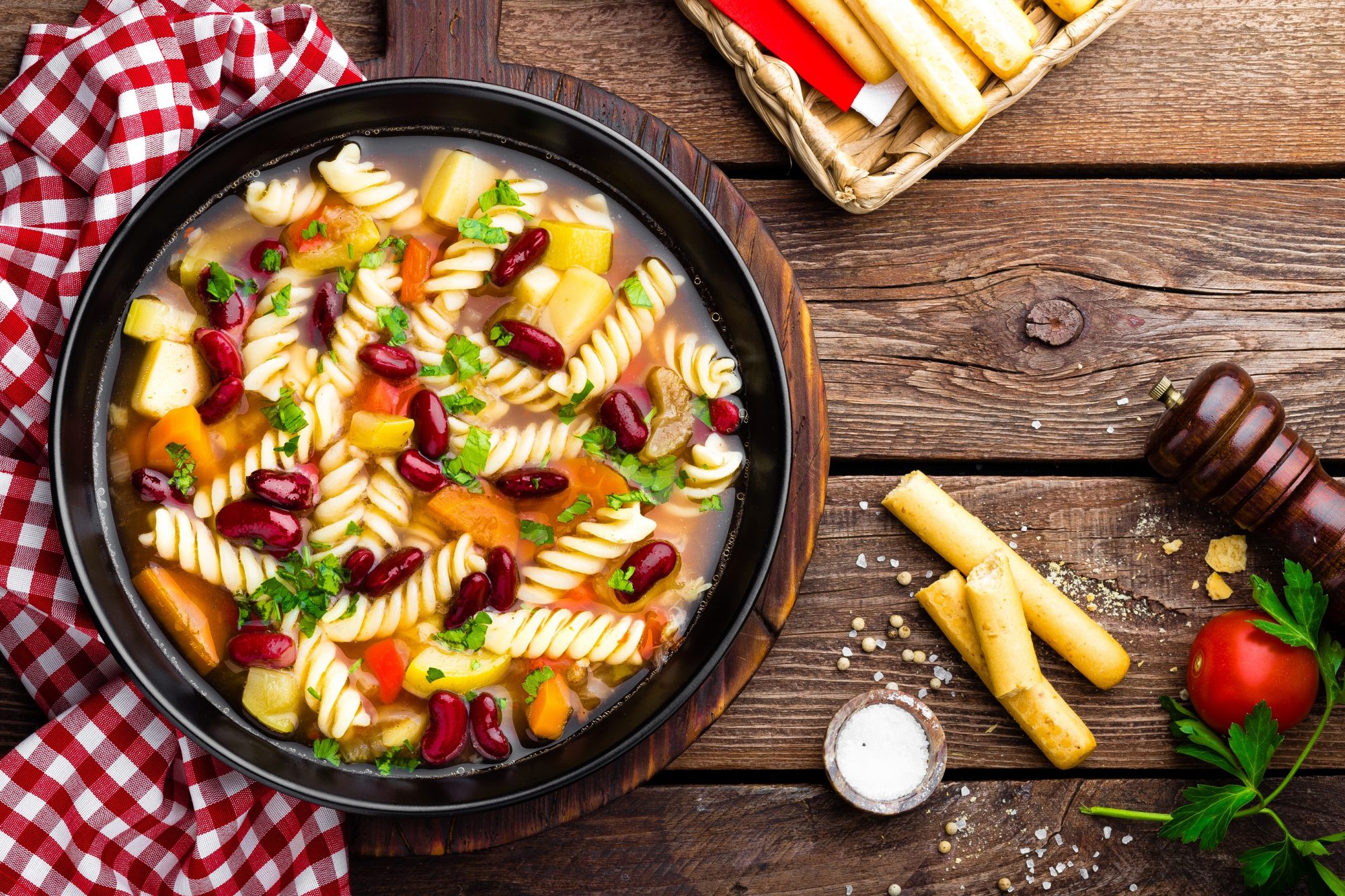 Minestrone soup with pasta and vegetables