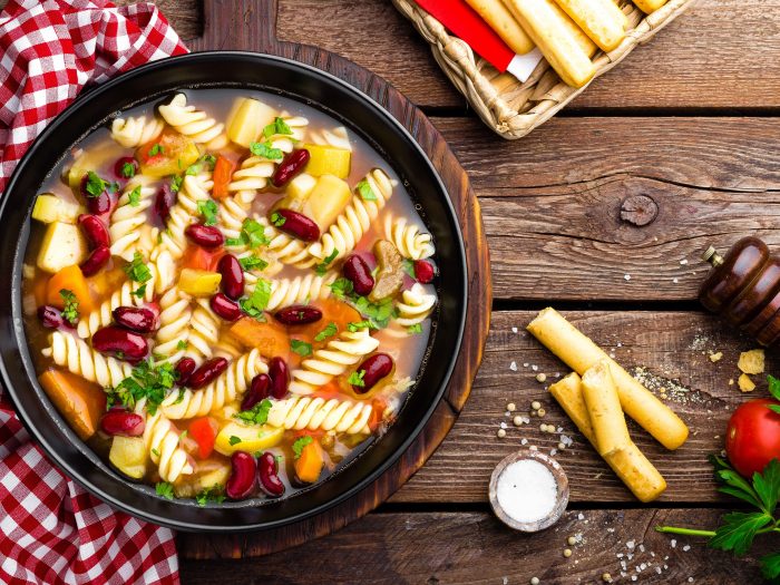 Minestrone soup with pasta and vegetables