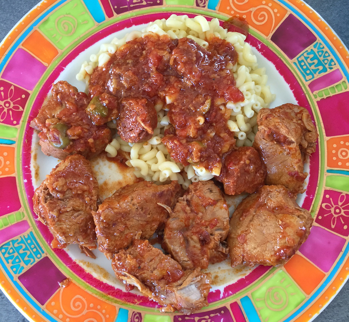 Fried veal with chorizo sausage